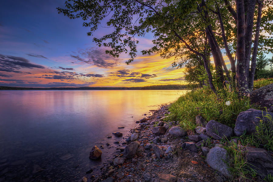 July Sunset on Maine Lake img8345 Photograph by Greg Hartford