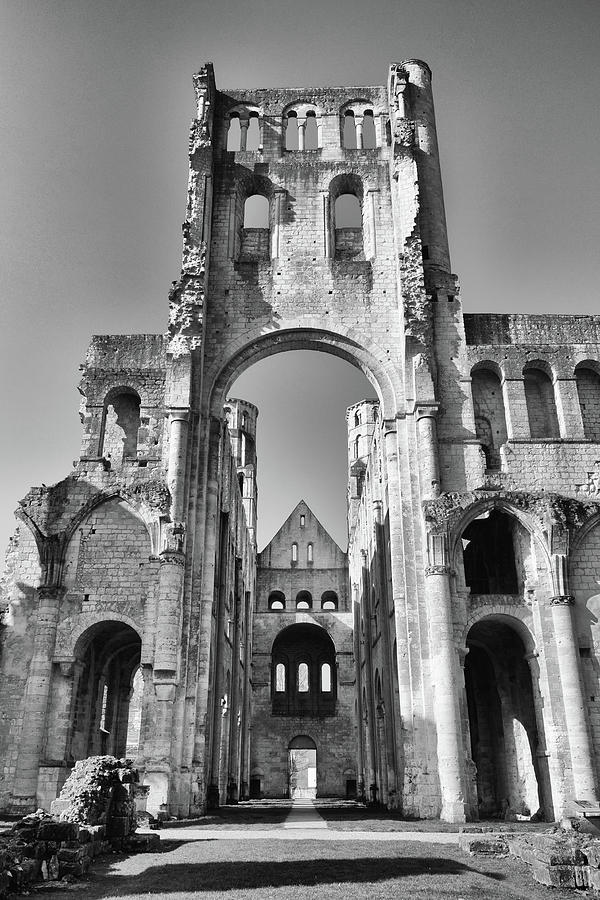 Jumieges Abbey Medieval Ruins Normandy France Black and White Photograph by Shawn OBrien