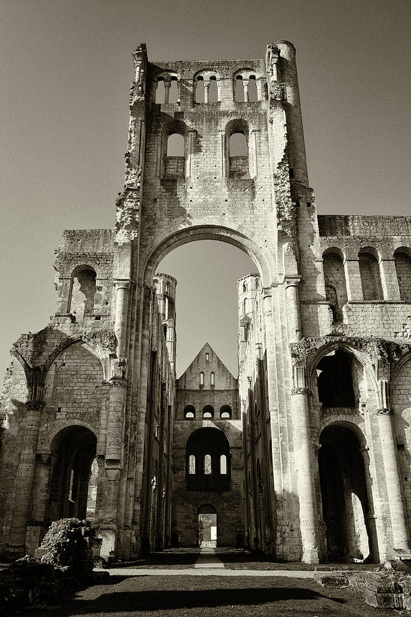 Jumieges Abbey Medieval Ruins Normandy France Sepia Photograph by Shawn OBrien