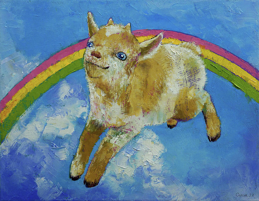 Jumping Baby Goat Painting by Michael Creese
