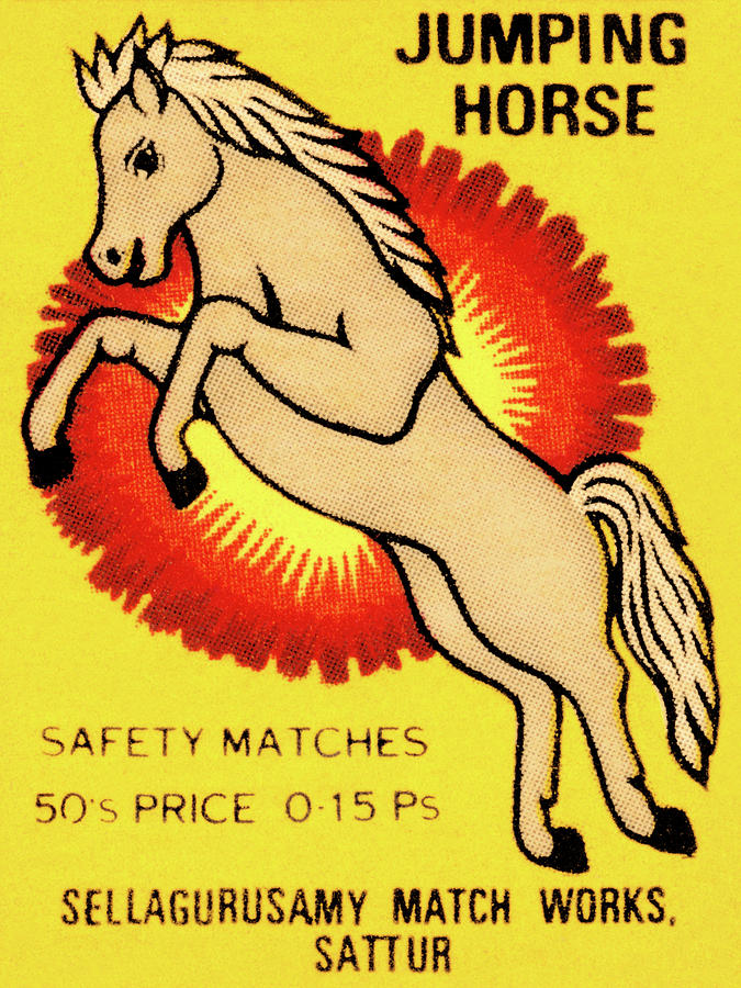 Vintage Drawing - Jumping Horse Safety Matches by Vintage Match Covers
