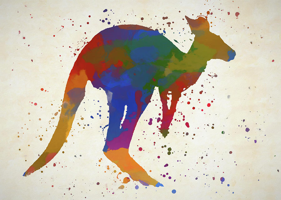 Jumping Kangaroo Color Splash Painting by Dan Sproul