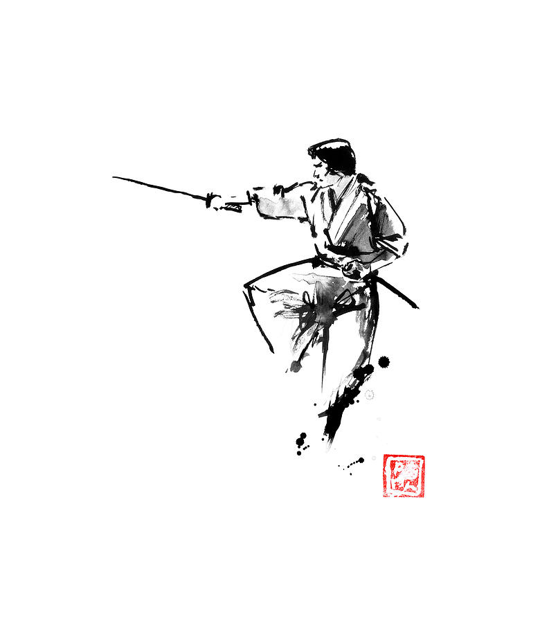 Jumping Samurai Drawing by Pechane Sumie | Pixels