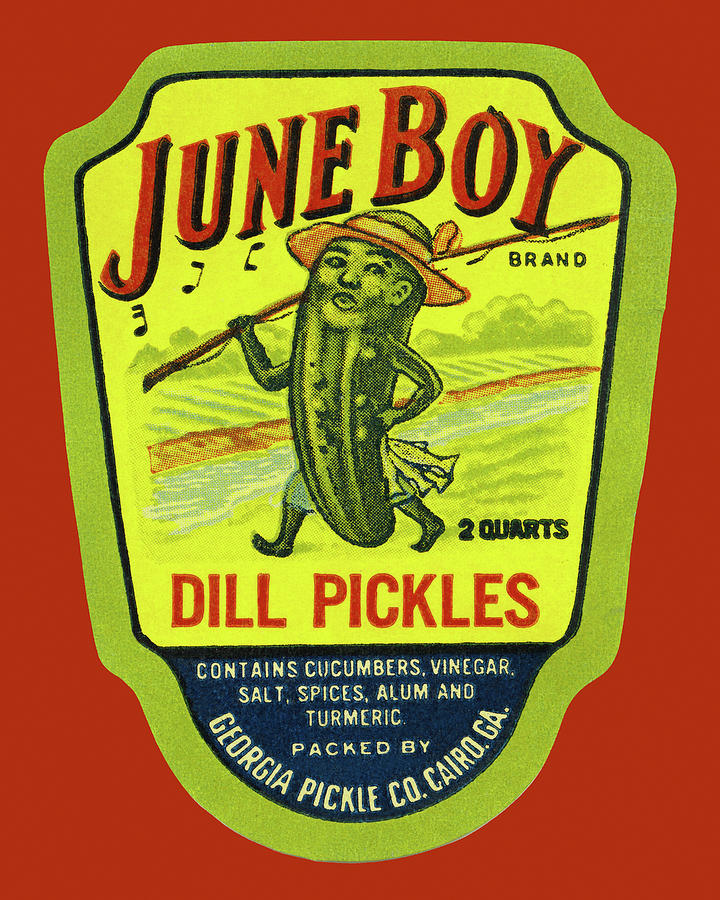 June Boy Dill Pickles Drawing by Vintage Food Labels