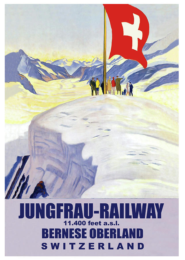 Mountain Painting - Jungfrau Railway, Bernese Oberland, Switzerland, vintage travel poster by Long Shot