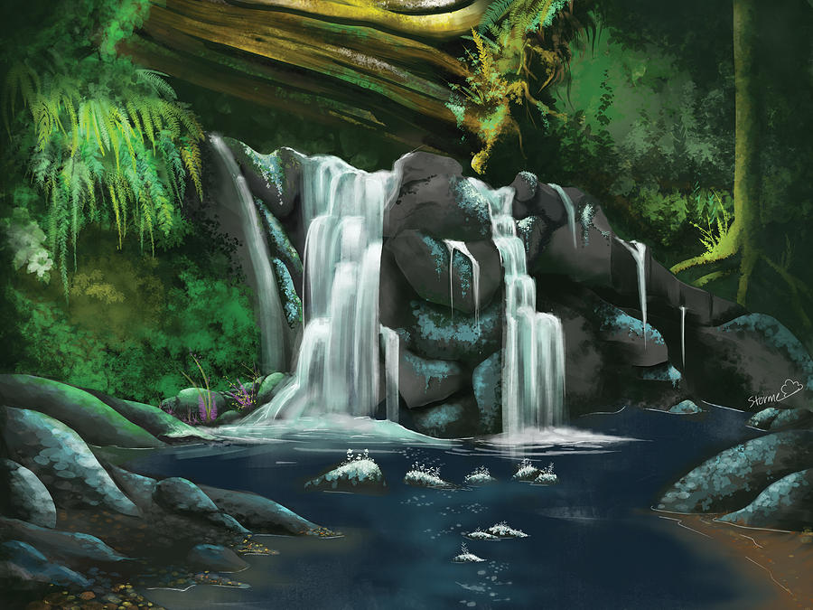 jungle waterfall painting