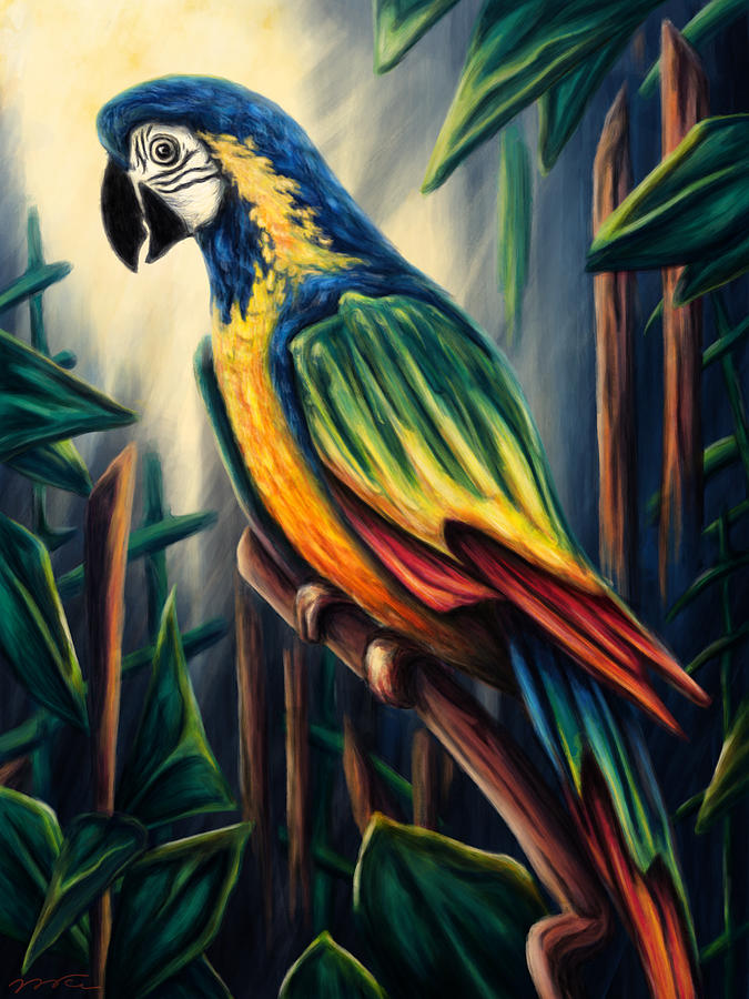 Jungle parrot painting, colorful macaw Painting by Nadia CHEVREL Jungle parrot painting, colorful macaw Painting by Nadia CHEVREL