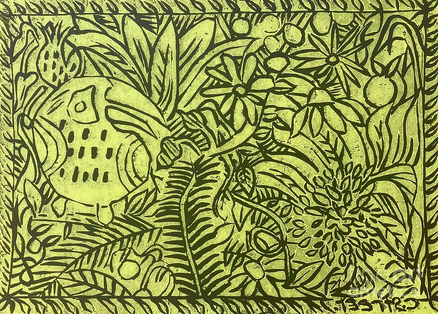 Jungle Relief - Jungle Scene with Toucan Yellow on Black by Caroline Street