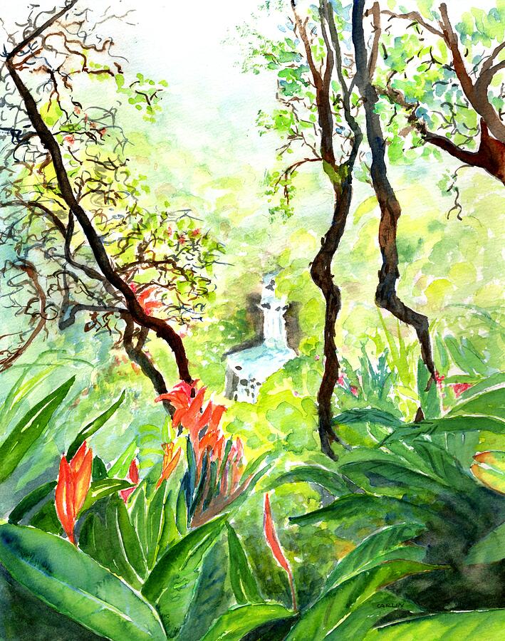 Jungle Painting - Jungle Waterfall by Carlin Blahnik CarlinArtWatercolor