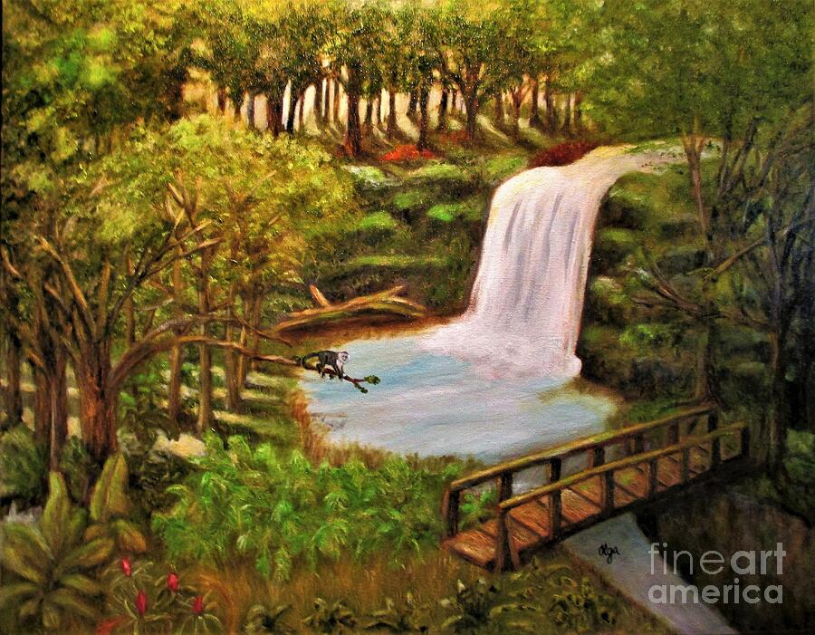Jungle Waterfall Painting by Olga Silverman