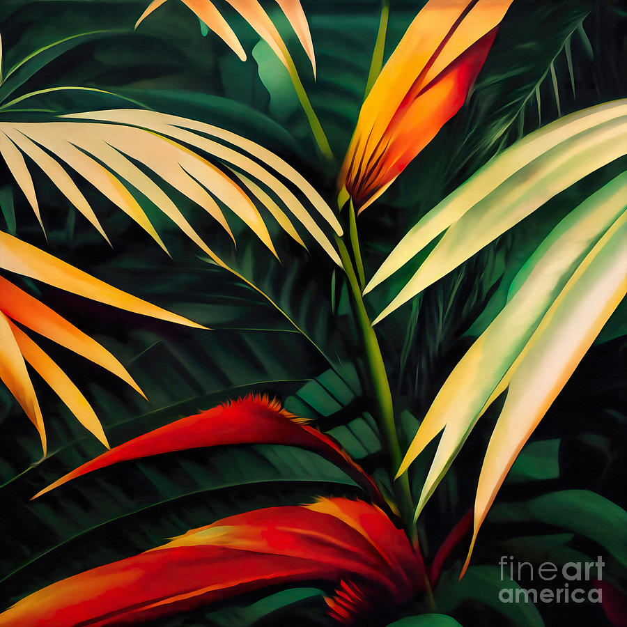 Jungle with Palm Leaves Drawing by Jirka Svetlik