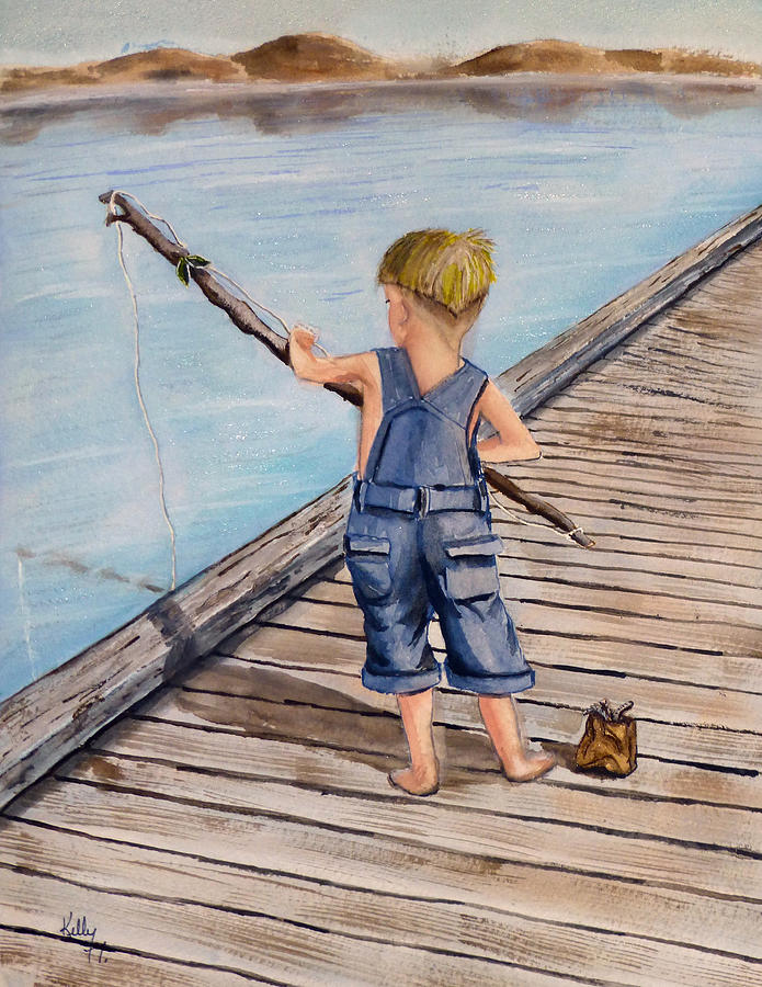 Juniors Fishing Pole Painting by Kelly Mills - Pixels