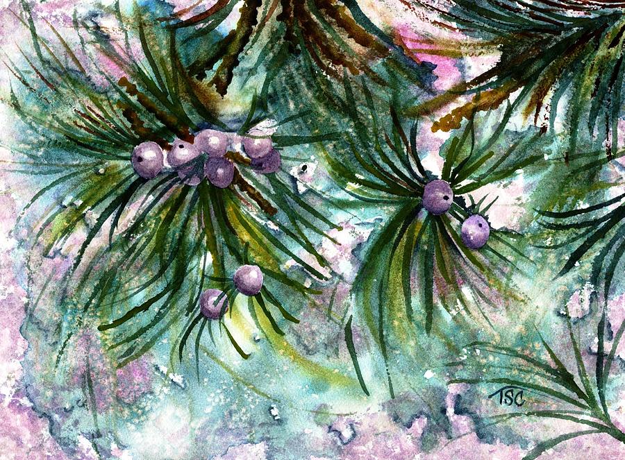 Junipers and Ice Painting by Tammy Crawford