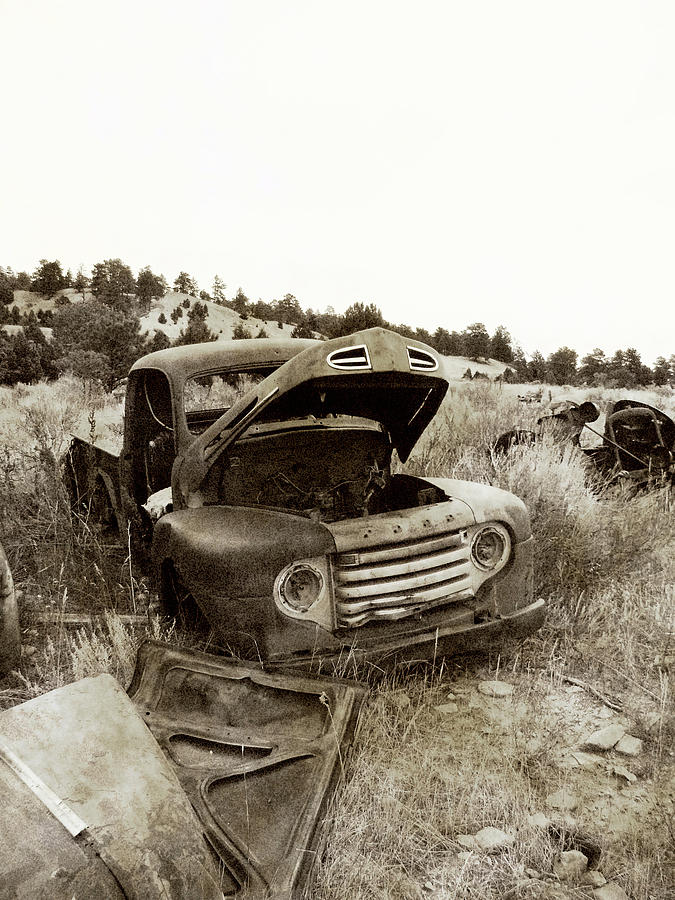 Junkyard Black and White Photograph by Cathy Anderson
