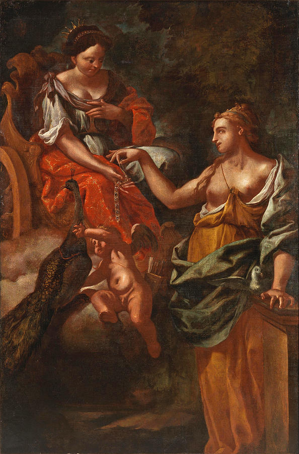 Juno receiving the girdle from Venus Painting by Circle of Francesco Trevisani