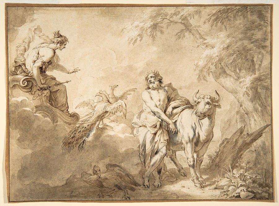 Jupiter and Io, disguised as a white beifer Drawing by Godfried Maes