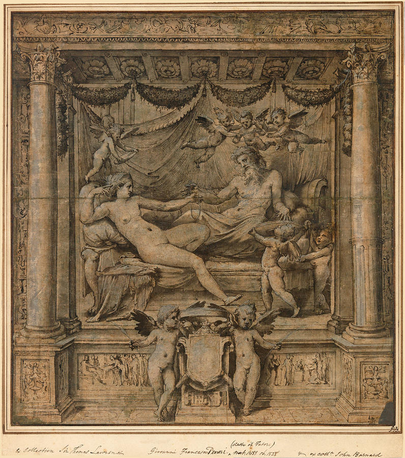 Jupiter and Juno. Study for the Furti di Giove Tapestries Drawing by Perino del Vaga