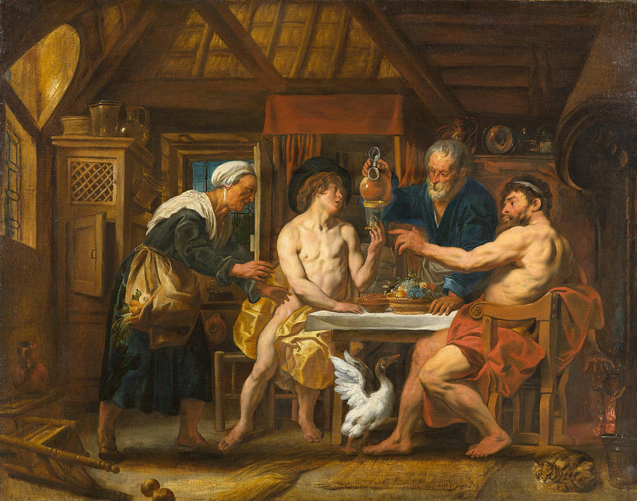 Jacob Jordaens Painting - Jupiter and Mercury in the House of Philemon and Baucis  by Jacob Jordaens