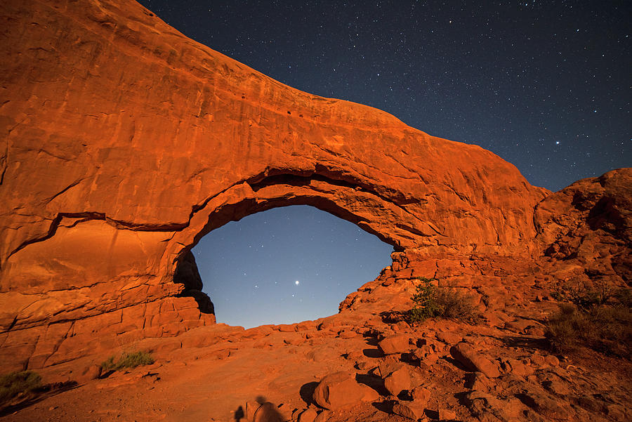 Jupiter and Saturn through the North Window in Arches National Park Moab Utah Starry Sky Photograph by Toby McGuire