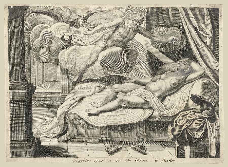 Jupiter and Semele Drawing by Attributed to Crispijn van de Passe II