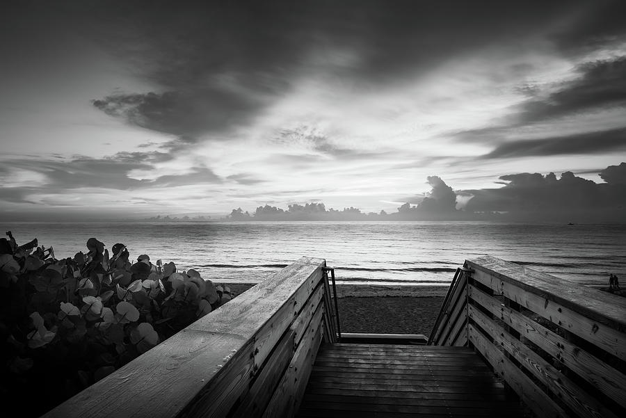 Black And White Photograph - Jupiter Beach Entry Black and White by Laura Fasulo