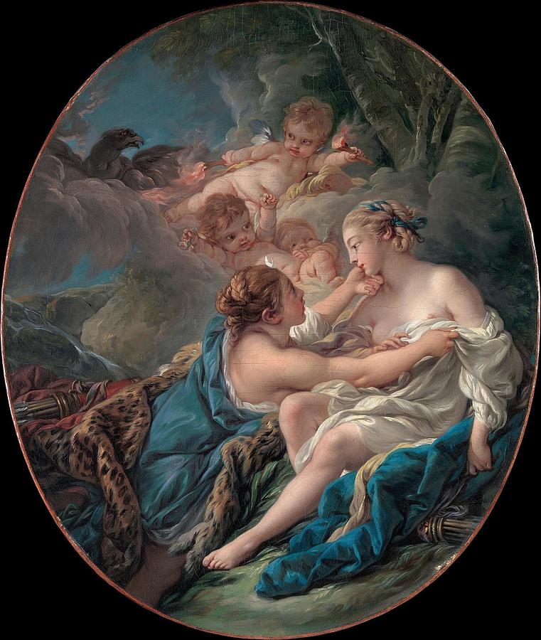 Greek Drawing - Jupiter in The Guise of Diana and Callisto  by Francois Boucher French