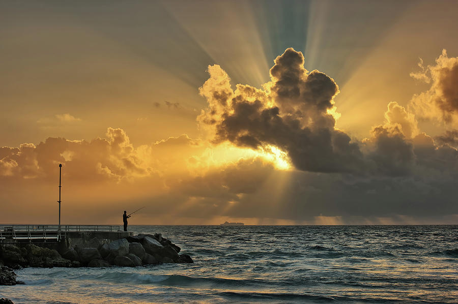 Jupiter Inlet Fishing at Beach with Sunrays Photograph by Kim Seng