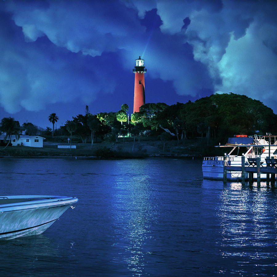 Jupiter Lighthouse Night Square Photograph by Laura Fasulo