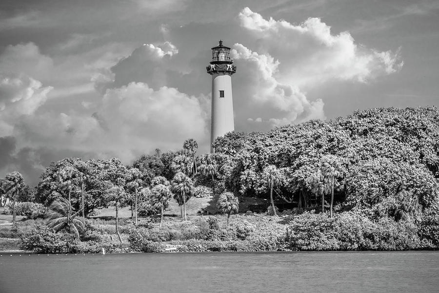 Jupiter Lighthouse on Christmas Eve Black and White Photograph by Debra and Dave Vanderlaan