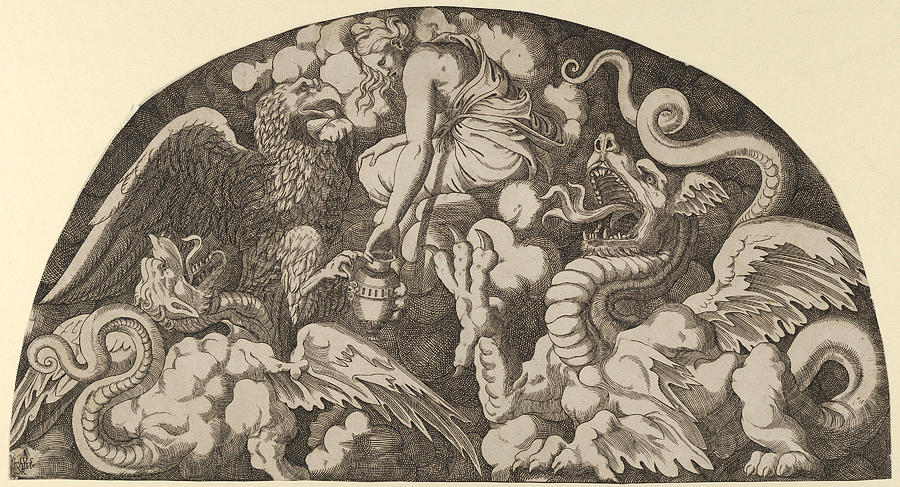 Jupiters Eagle Bringing Water of the Styx to Psyche Drawing by Leon Davent
