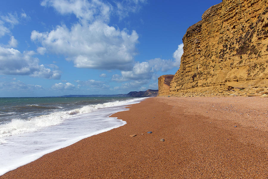 Jurassic coast Freshwater beach Dorset uk with sandstone cliffs ...