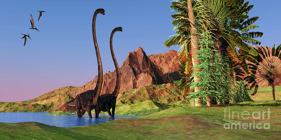 Jurassic Omeisaurus Dinosaurs Digital Art by Corey Ford