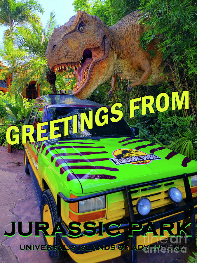 Jurassic Park post card Mixed Media by David Lee Thompson