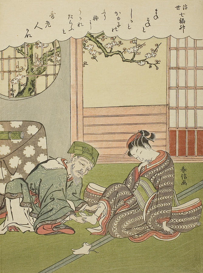 Jurojin, from the series The Seven Gods of Good Luck in the Floating World Relief by Suzuki Harunobu
