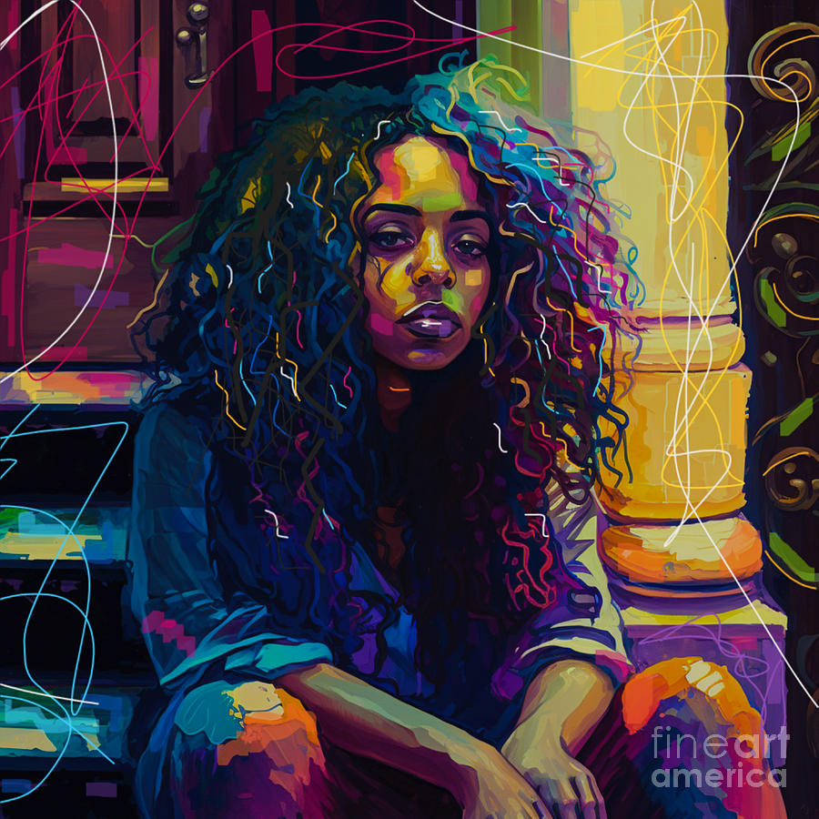 Just a girl sitting on the stoop Art Ptint Painting by Crystal Stagg