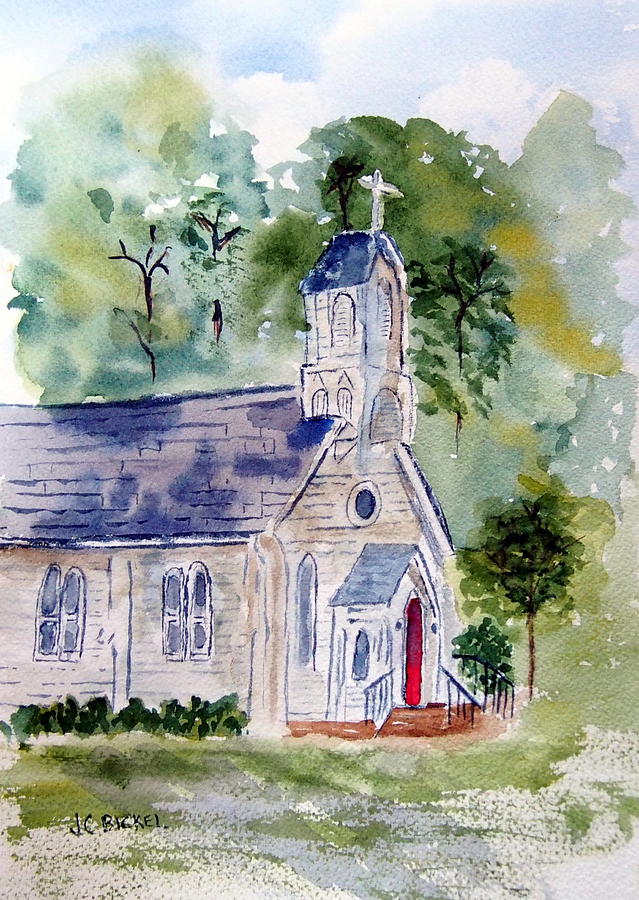 Just a Little Country Church Painting by Jacquelin Bickel