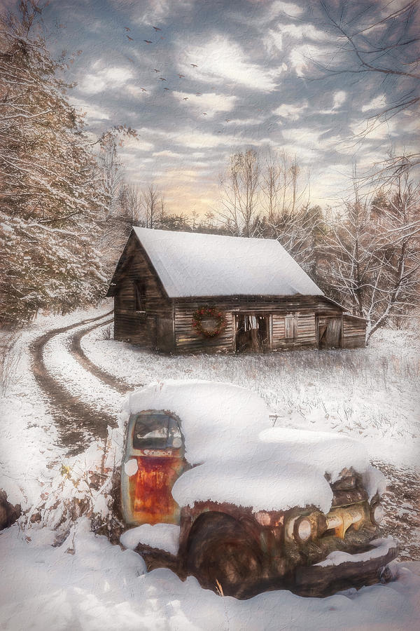 Just Before Christmas Snowfall Painting Photograph by Debra and Dave Vanderlaan
