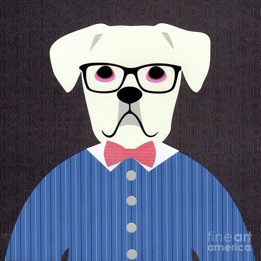 Just Paper Boxer Dog with Bow Tie Mixed Media by Donna Mibus