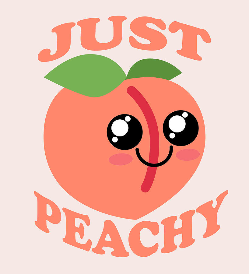 Just Peachy Cute Kawaii Happy Face Peach Peaches Digital Art by Aaron Geraud