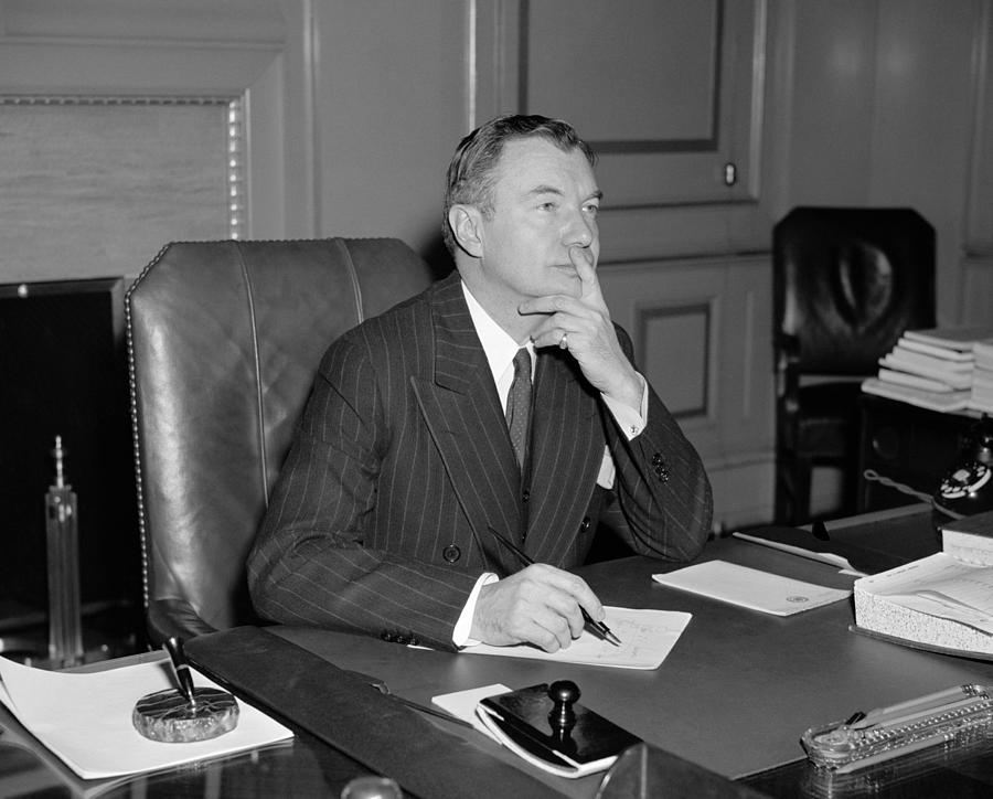 Justice Robert H. Jackson Seated At Desk - Circa 1940 Photograph by War Is Hell Store