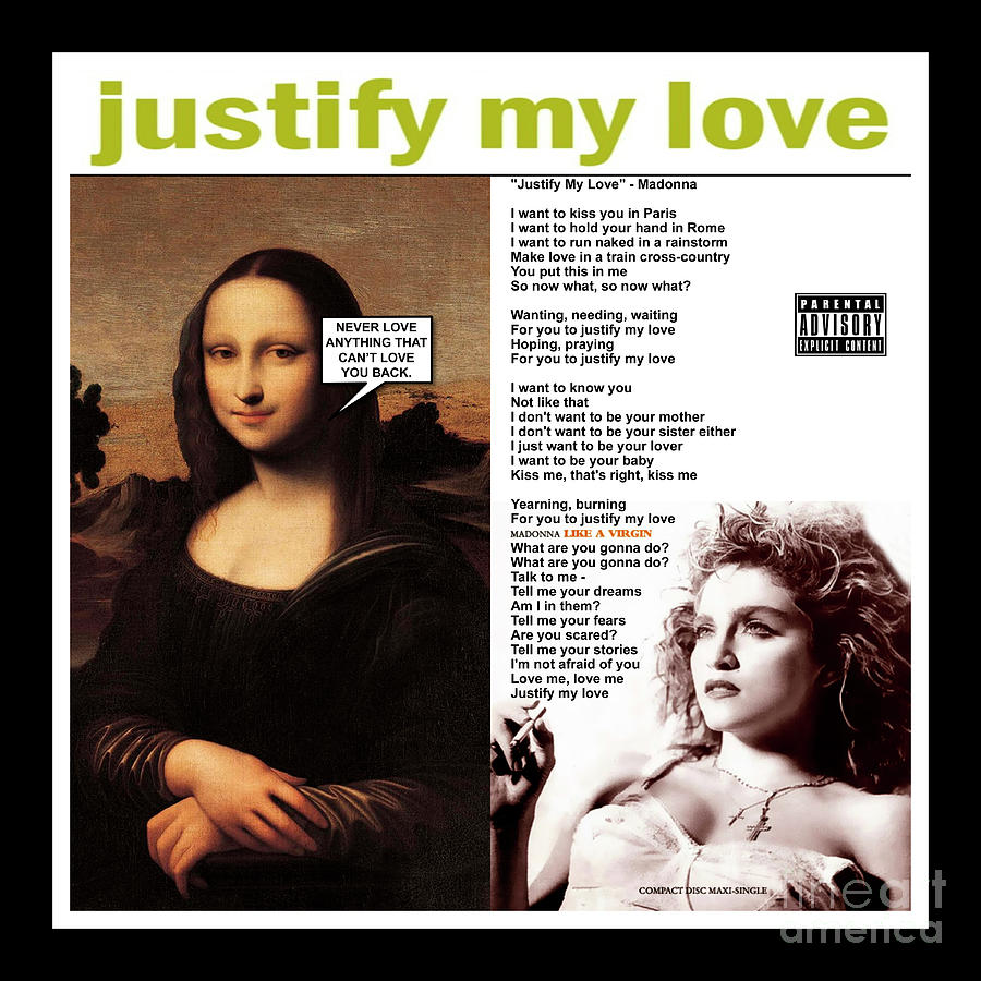 Mona Lisa and Madonna - Justify My Love - Mixed Media Album Cover Pop Art Collage Print Mixed Media by Steven Shaver