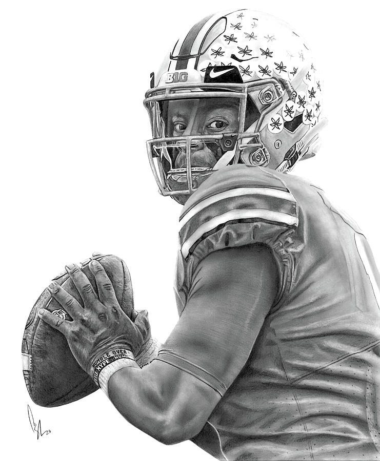 Football Drawing - Justin Fields by Bobby Shaw