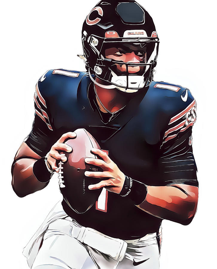 Justin Fields Chicago Bears Watercolor Strokes Pixel Art 1 Mixed