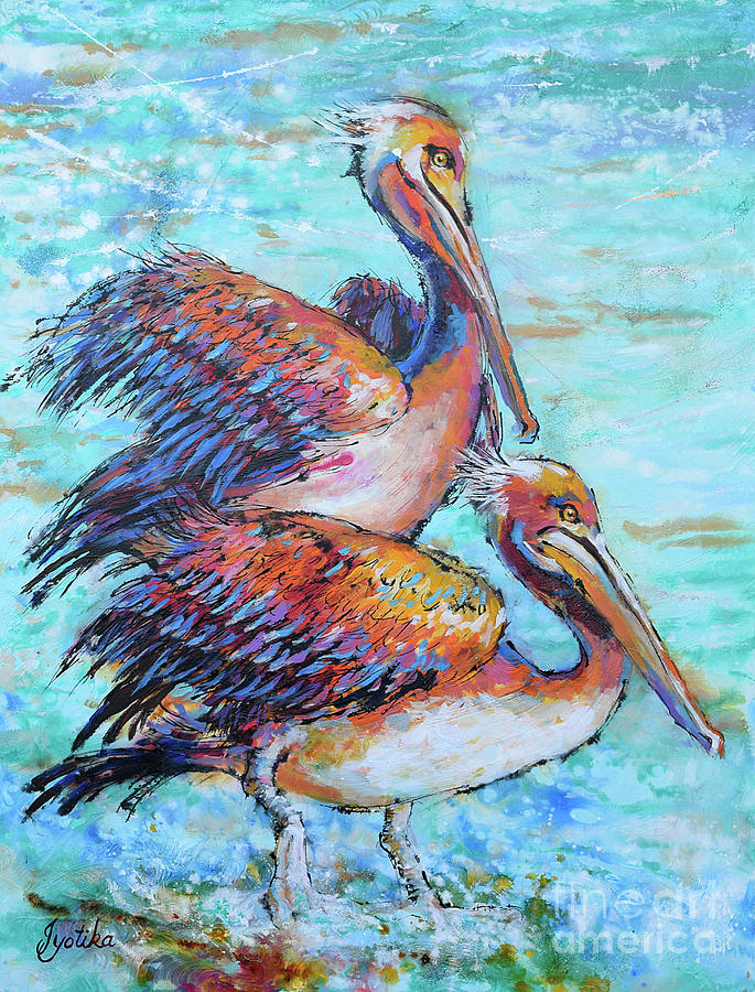 Juvenile Pelicans  Painting by Jyotika Shroff