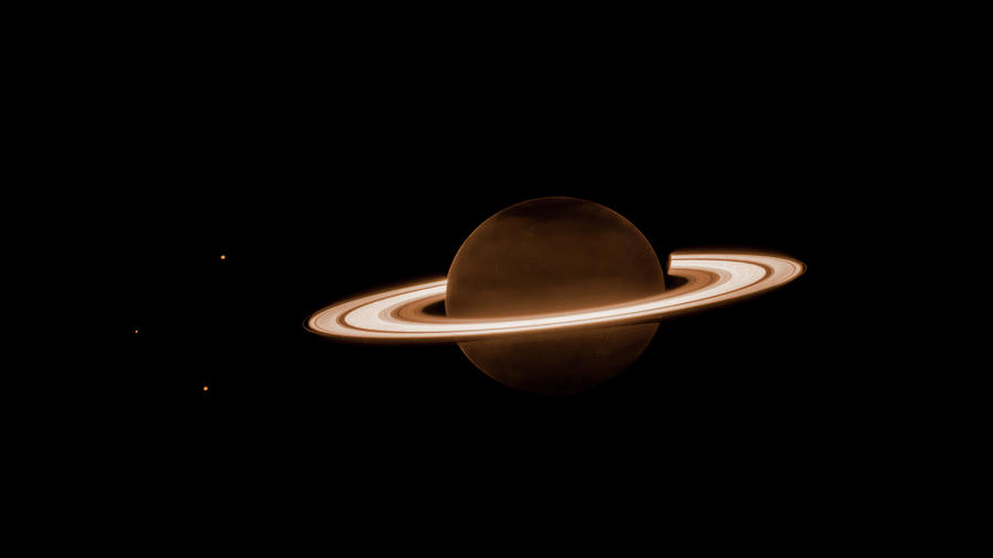 James Webb Space Telescope - Saturn And Three Moons - Unannotated Photograph