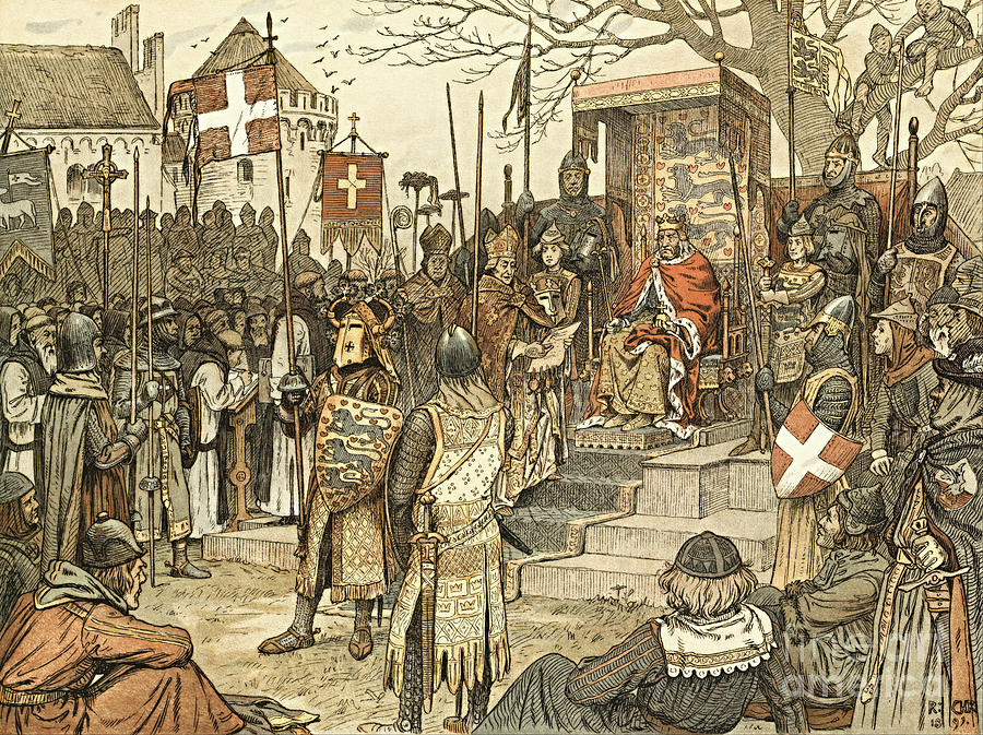 Jydske Lov Law of Jutland of Medieval Crusader Christian Danish King Valdemar II in 1241 A.D. Painting by Peter Ogden
