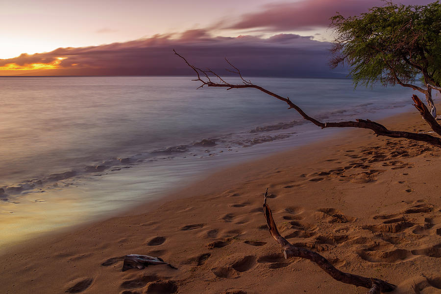 Sunset Photograph - Kaanapali Beach Maui Sunset Footprints by Scott McGuire