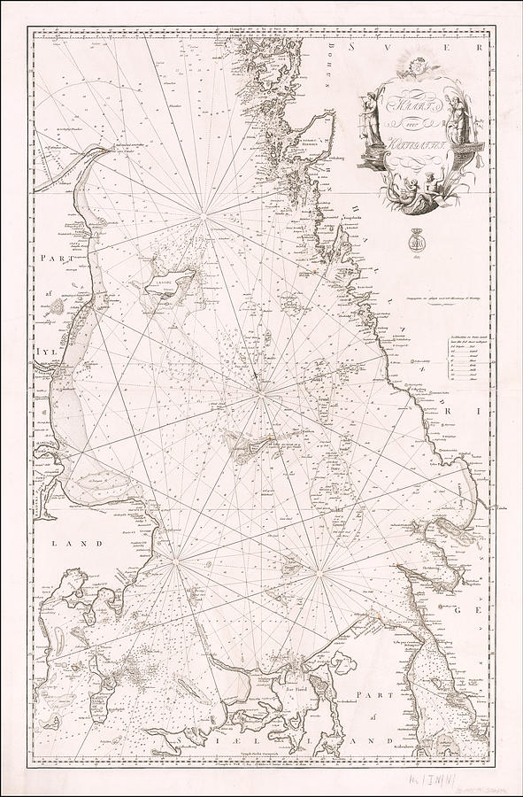 Kaart over Kattegattet Copenhagen Painting by Royal Danish Nautical