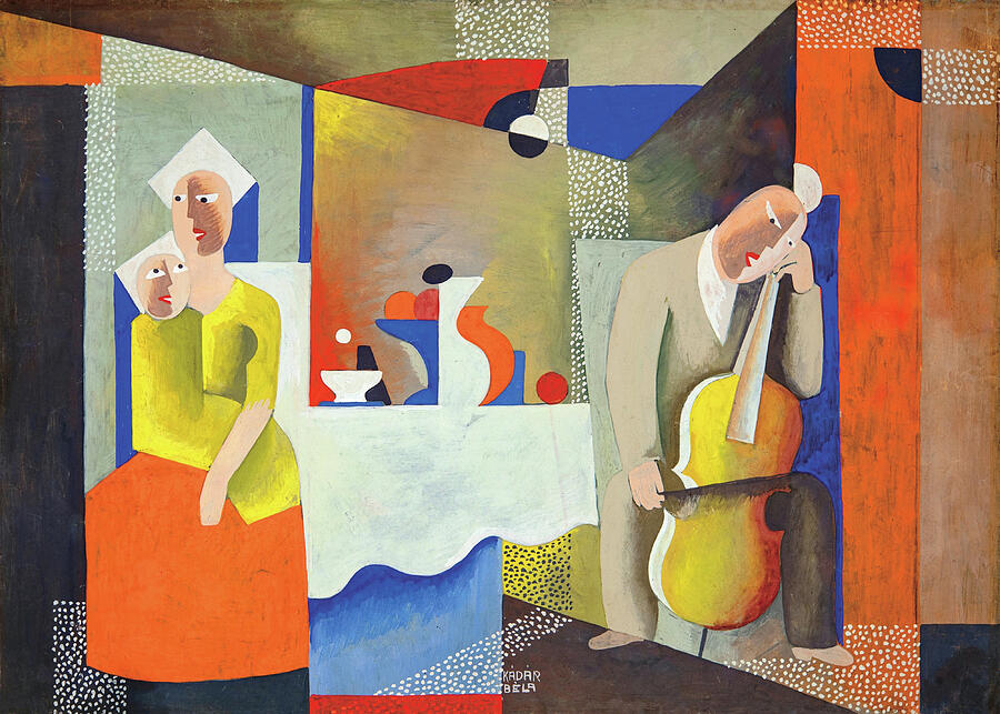 Kadar Bela paintings - Playing the cello, practicing at home, art deco Painting by Kadar Bela Kadar Bela paintings - Playing the cello, practicing at home, art deco Painting by Kadar Bela
