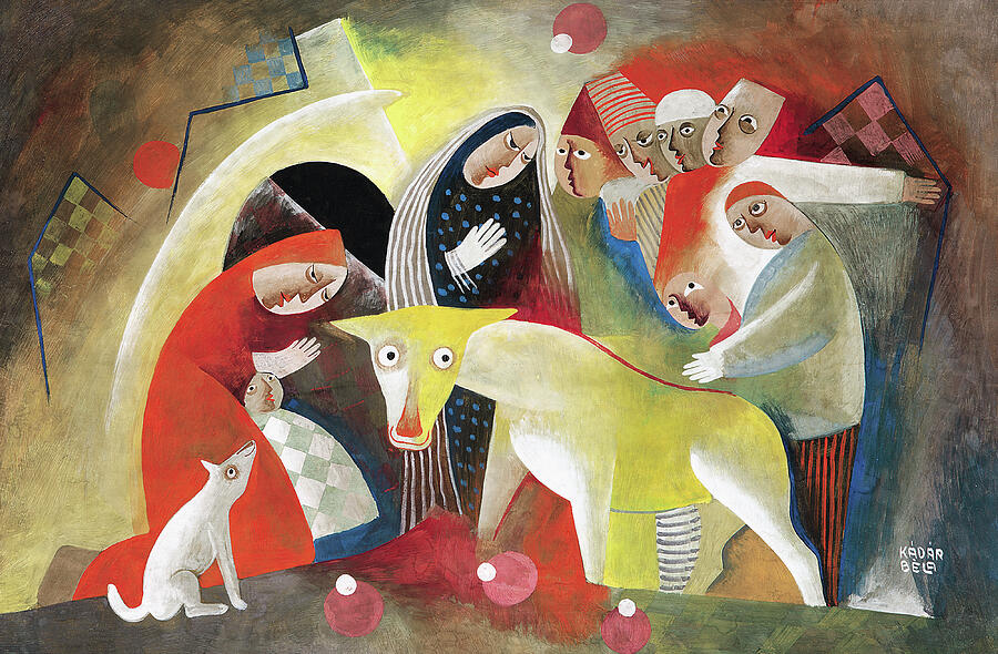 Kadar Bela paintings - The shepherds visiting the baby Jesus, modernist Painting by Kadar Bela Kadar Bela paintings - The shepherds visiting the baby Jesus, modernist Painting by Kadar Bela